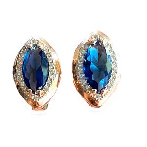 Blue and White Sapphire Earrings .925 Sterling Silver with Rose Gold plating